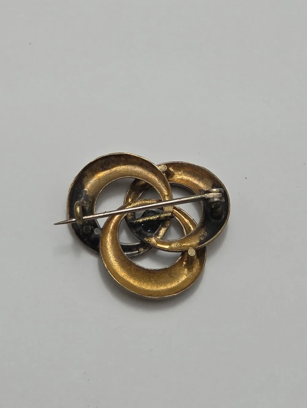 Antique 1900s Brass & Blue Stone Love Knot Brooch Pin